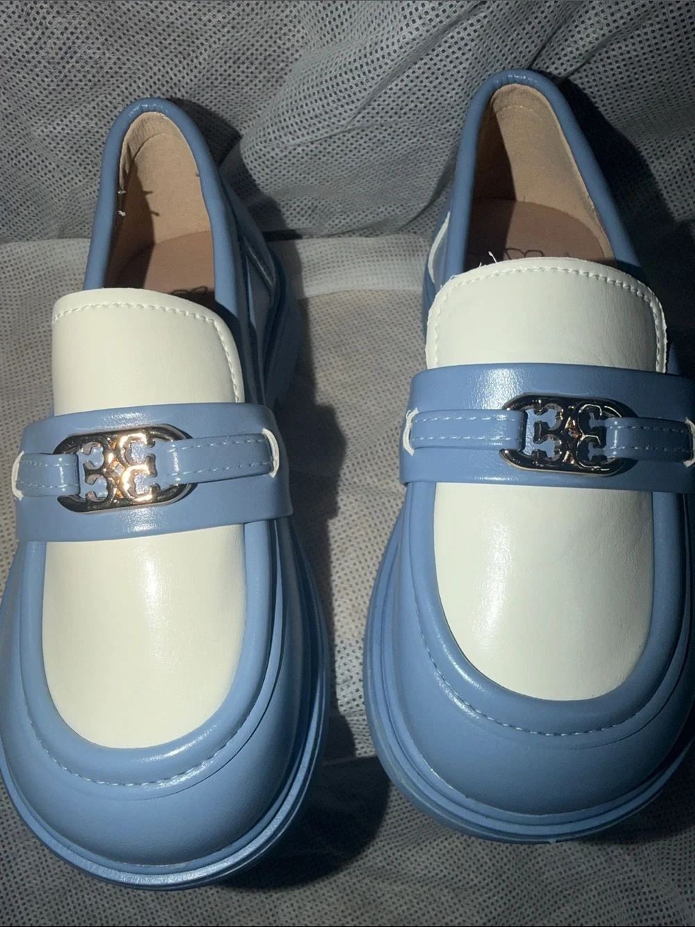 Fashion brand little Kids Blue and White Loafer Classic Slip-On Dress Shoe 10sz